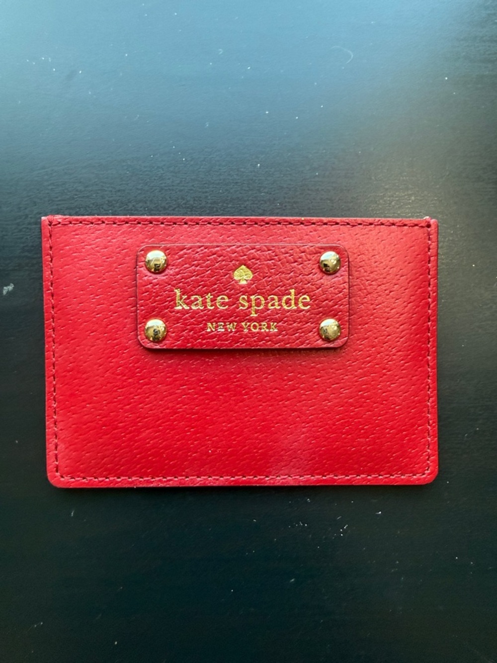kate spade Red Leather Card Case with Gold Plaque - Picture 3 of 14